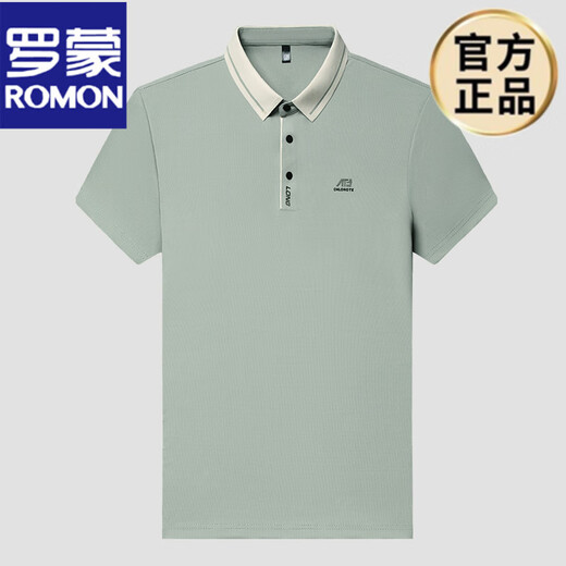 ROMON men's short-sleeved T-shirt middle-aged lapel ice silk thin loose casual POLO. Shirt dad's half-sleeved T-shirt new product 16821 green M 165 suggests 90-120Jin [Jin equals 0.5 kg]