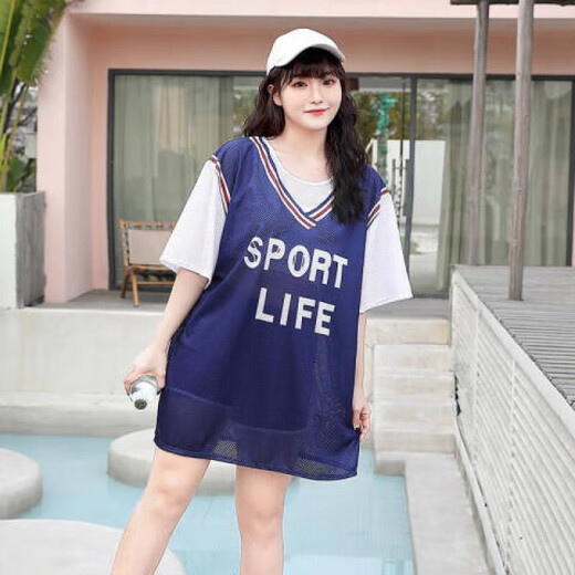 桑琴大码泳衣女遮肚200斤胖妹妹加肥加大码保守泳装温泉分体三件套装2 6625-白色 M (建议75-95斤)