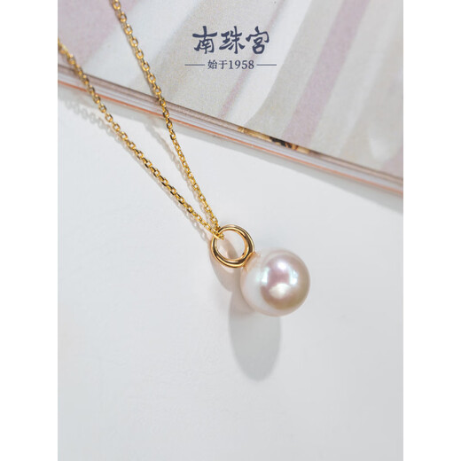 Chinese Valentine's Day gift for girlfriend, an artistic young woman, 18K gold freshwater pearl pendant, single white round natural 18K gold 10-11mm