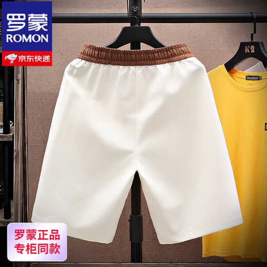 
ROMON (ROMON) ice silk shorts men's summer 2025 new style of five-point pants trendy casual loose beach pants teenager mid-pants 838 meters white M