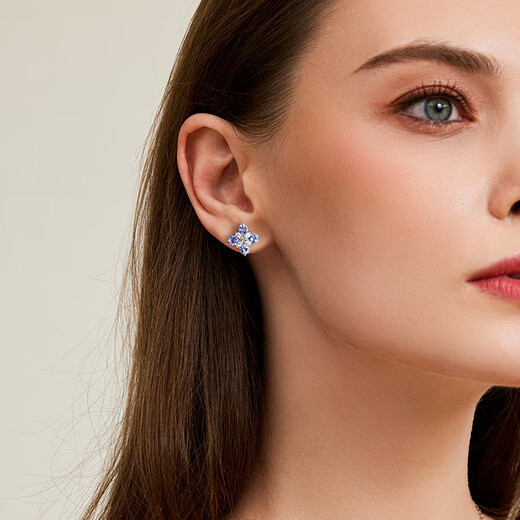 HKHL with certificate 925 silver four-leaf clover earrings for women, natural tanzanite sapphire earrings for women, anniversary gift, a pair of four-leaf clover earrings, certificate + light luxury gift box