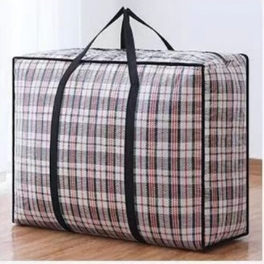 Moving bag woven bag thickened luggage packing bag extra large capacity waterproof quilt portable storage bag black grid fabric 1 piece 20*20cm