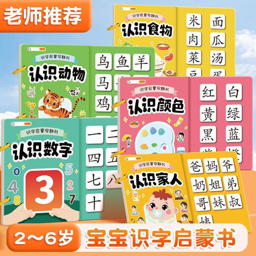 贝祖识字早教安静书幼儿宝宝启蒙粘贴书儿童魔术贴卡片玩具认字卡 全套8本 看图识字