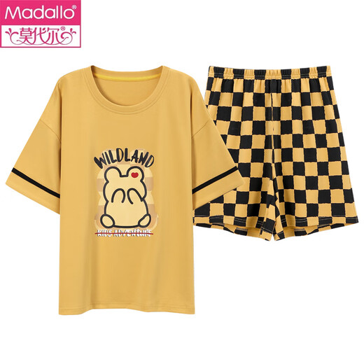 莫代尔夏季女士短袖全棉格子睡衣套装夏天甜美纯棉韩版家居服可外穿 Y9856 L (建议95-115斤)