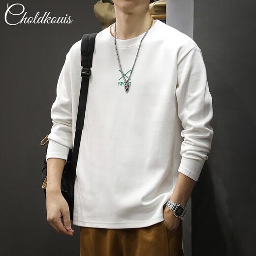Pang Donglai DL long-sleeved T-shirt men's 2024 new autumn American fashion brand heavy round neck youth clothes men's spring and autumn dark gray pure cotton long-sleeved - 673 XL Recommended 140-170Jin [Jin equals 0.5 kg]