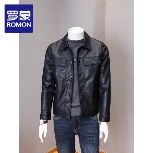 ROMON Spring and Autumn Lapel PU Leather Jacket Men's 2025 Autumn New Korean Style Youth Slim Short Men's Top Off-White 3XL
