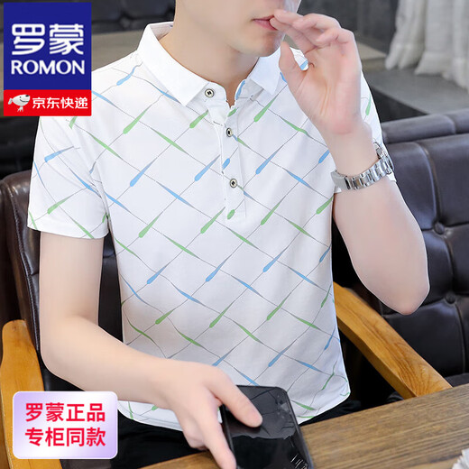 罗蒙（ROMON）2025夏季新款Polo衫短袖男潮牌ins修身翻领半袖T恤男士体恤上衣服 f9226白色 M