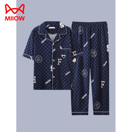 Catman (Miiow) 2025 Neue Pyjamas kurzärmeligte Baumwollanzug Sommer-Herrenhosen Teenager können außerhalb G3881 Blue-Short-Ärmelhosen 2xl zu Hause tragen [vorgeschlagen 140-160jin [Jin gleich 0,5 kg]]