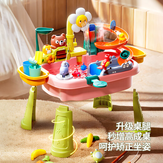 亲子部落儿童过家家戏水电动玩水玩具水上乐园切水果钓鱼男3-6岁女孩礼物 粉色带脚-电动出水无喷雾 配普通电池