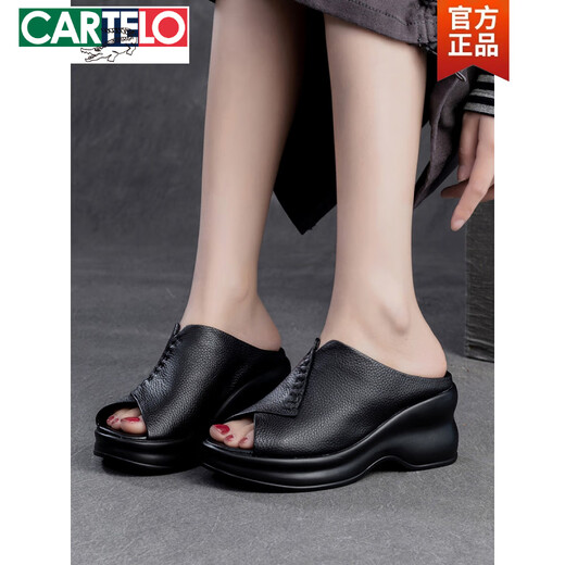 Cartelo Summer grueso Suele grueso Sandalias Mamá de vaca Pescado externo Descripción de la boca de pescado Femenino Sandalias retro Tos abiertas zapatos para mujeres Color Color 35
