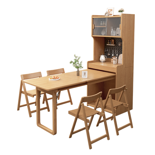 Senneng solid wood folding dining table and sideboard combination telescopic small apartment modern simple dining table 64cm telescopic dining table + folding chairs x2