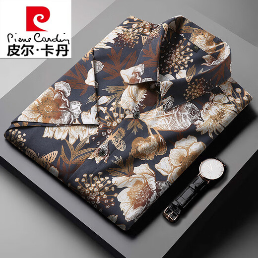 皮尔卡丹（pierre cardin）花衬衫男短袖夏季冰丝感大码胖子加肥加大衬衣休闲特大号上衣针织 9207白色 L 120-140斤