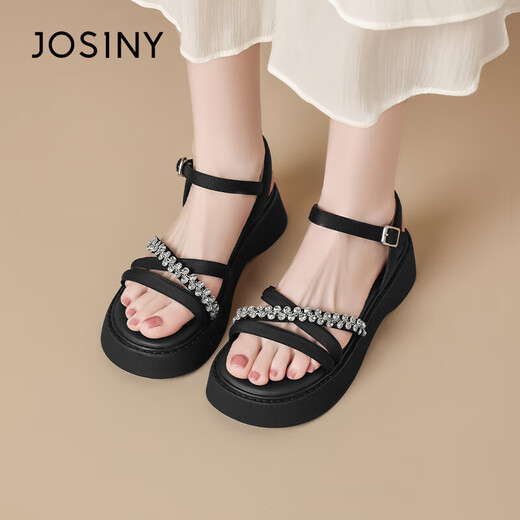 Zhuosini Schwammkuchen dicke Sandalen für Frauen im Sommer tragen koreanische kleine Absatzschuhe schwarz 37