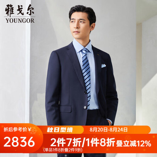 雅戈尔（YOUNGOR）套西上衣男626款两粒单排扣标准版西服羊毛高端新品商场同款 藏青 M 170/92A