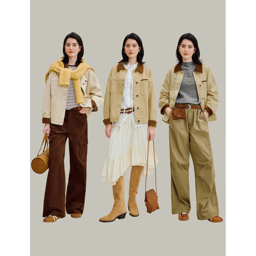 
InMAN (INMAN) Bane style imitation denim jacket 2025 autumn women's new 100 cotton drop-roller sleeve loose top light khaki M