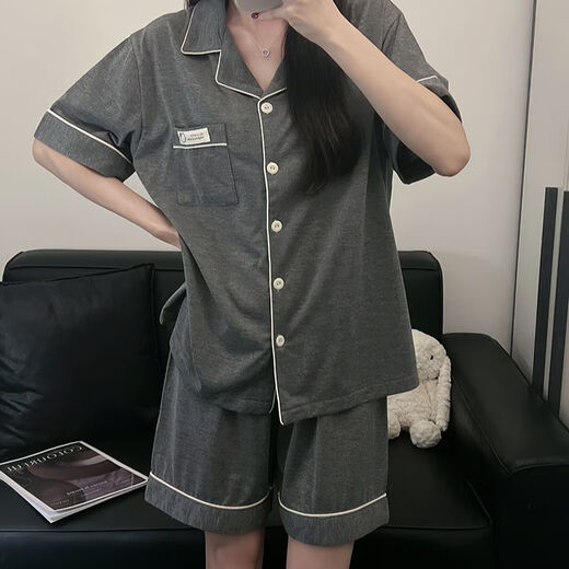 莫代尔韩版简约纯色棉睡衣女短袖短裤夏季两件套宿舍可外穿家居服套装 9905#深灰色 M 80-100斤