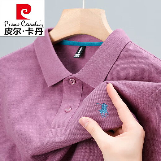 Pierre Cardin Polo Polos de algodón Etiqueta Pony Summer Camiseta de manga corta Camiseta de solapa para hombres Top de punto 6626 Mist que Blue manga larga M 48/