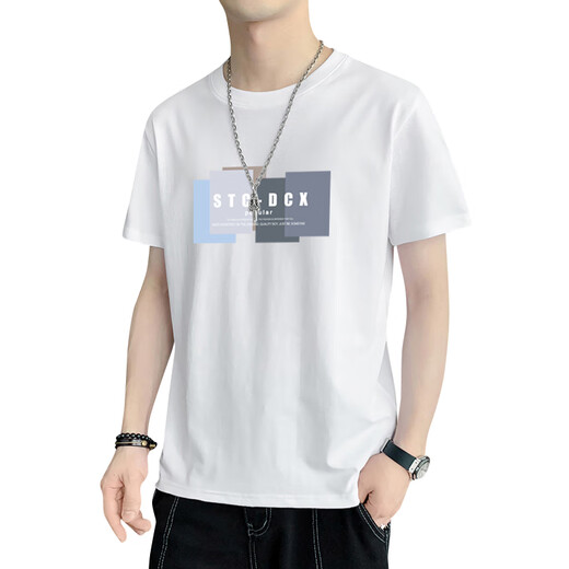 胖东来 DL短袖t恤男2025夏季薄款圆领上衣潮流宽松男士纯棉打底衫休闲体恤 DQC-1506D-白色 M