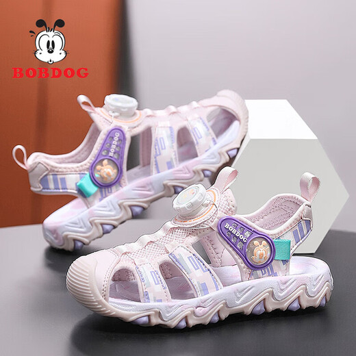 BOBDOG BOBDOG children's shoes, boys' sandals, soft soles, medium and large children's sports sandals, girls' shoes, trendy XFK229 pink and purple 35, inner length 22.5cm