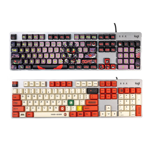 Logitech K845 Teclado mecánico con cable, computadora, juegos de oficina de deportes electrónicos, animación, keycap PBT personalizado de Mario, k845+verde rosa verde, se puede usar como keycap, eje azul- [selección de oficina de mecanografía]