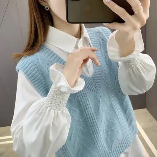 2025 new sweater women's vest vest sweater spring and autumn waistcoat loose and stylish age-reducing versatile top 1047 blue XL recommended 121 Jin Jin equals 0.5 kg -135 Jin Jin equals 0.5 kg