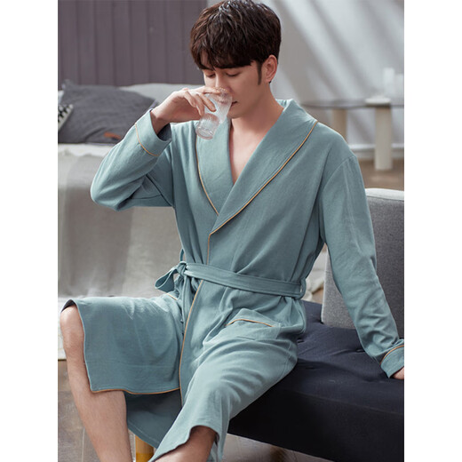 
Langsha nightgown men's spring and autumn pure cotton medium-length bathrobe 2025 new casual large-size thin youth yukata LJ16822 M [weight 100-120Jin [Jin equals 0.5 kg]]