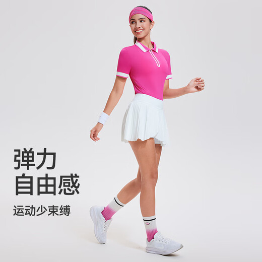 Cosleaf tennis suit women's summer breathable running sports suit short-sleeved quick-drying casual fitness suit polo collar T-shirt electric rose red top + white skirt two-piece set L (recommended 105-115Jin [Jin equals 0.5 kg])