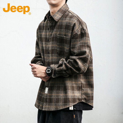 
Jeep (JEEP) long-sleeved shirt men's spring and autumn retro plaid work shirt men's casual jacket men's clothing Navy blue XL