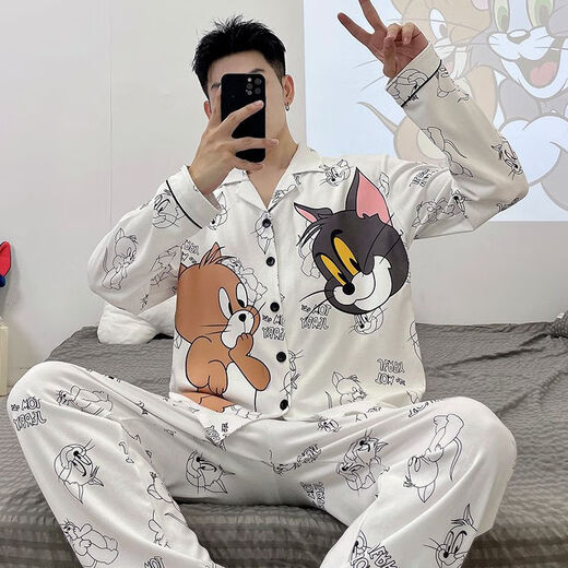 Mu Fengqing men's pajamas long-sleeved pants spring and autumn thin student cartoon teenager men's large-size home clothing set 9923 men M standard (high 165100 Jin [Jin equals 0.5 kg])