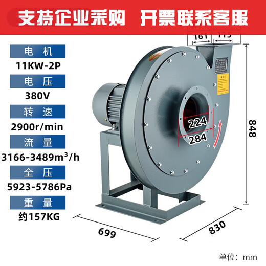 XMSJ9-19 Hochdruck-Radialventilator, industrieller Zwangszugventilator, 3W4W, Gebläsematerial, das Abluftventilator bläst, 9-26 9195A75W2P380V