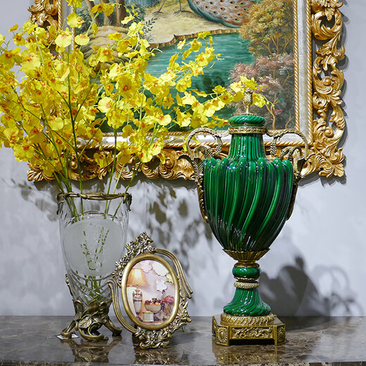 Miaoxu Dining Table Decorations Crafts Light Luxury Européen Grand Vase Ornements Emerald Ceramic Decorative Flower Vase de salon Vase fleur 16795 Grand Vase