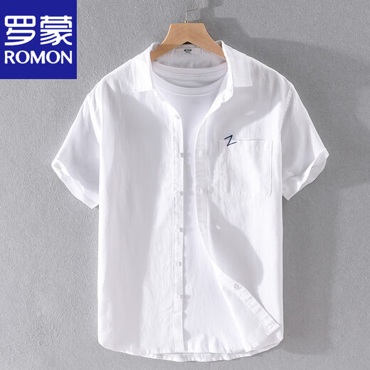 Romon Herren-Leinen kurzärärmiges Hemd Japan japanische dünne Sommerjugend Feste Farbe Cason Cotton Leinenhemd 9711 Yellow M Jin [Jin ist gleich 0,5 kg] Über