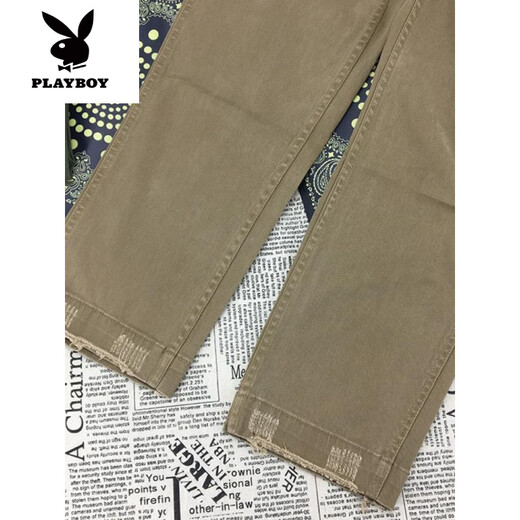 花花公子（PLAYBOY）高端重磅纯棉直筒工装休闲裤男宽松春秋厚美式复古伐木破坏碳素潮 卡其 春季薄.款5009 29 100-120斤左右