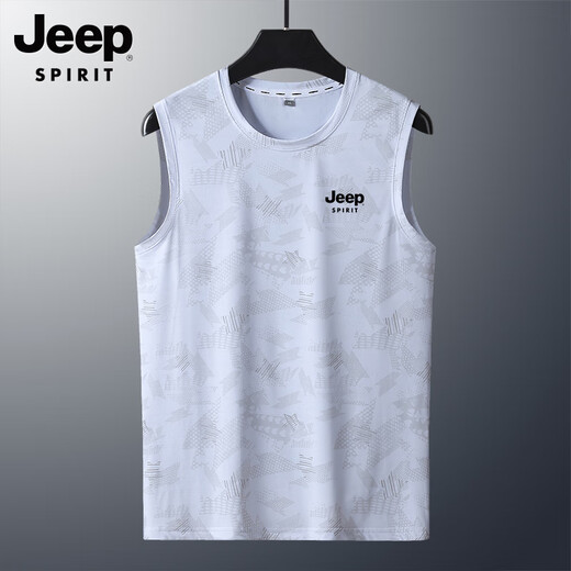 JEEP SPIRIT ice silk cool vest men 2025 summer thin loose sports vest sleeveless T-shirt men gray 6XL [Suggested weight 150-160 Jin [Jin equals 0.5 kg]]
