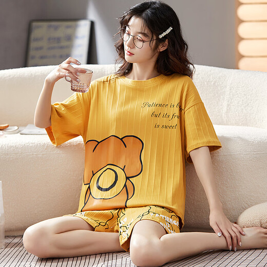 Pyjamas Zhidoudou pour femmes en été en été à manches courtes coton pur 2022 Nouveau étudiant de style coréen vêtements de maison mignonnes pour femmes au printemps et à l'automne mince grand costume à manches courtes - a5012 m femmes - code [80-100jin [Jin équivaut à 0,5 kg]]]