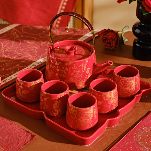 DearDali Tea Ceremony Tea Set Teapot Tea Cup Set Home Wedding Gift for Best Friend Bride and Couple Wedding Engagement Gift One Pot Six Cups White