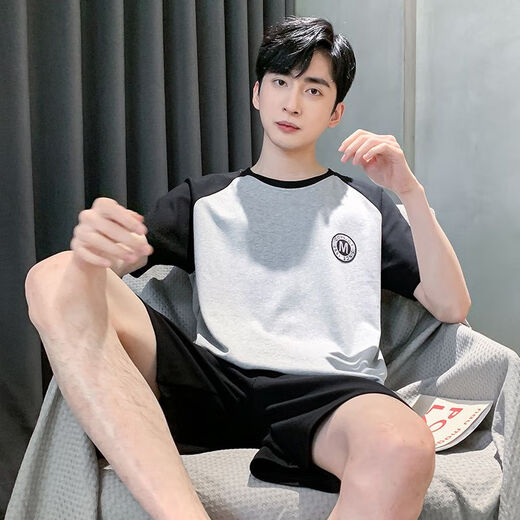 Gerösteter Sommer Pure Color Cotton Herren Pyjamas Herren Sommer Dünne Kurzarm Shorts Lose Lose große Größe kann an der Außensommer-Home-Kleidung getragen werden.