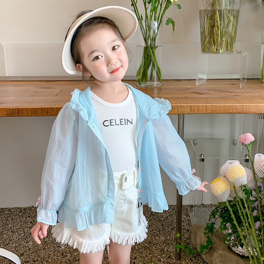 G.DUCKKIDS Little Yellow Duck Girls Sun Protection Clothes Summer Thin New Breathable Air Conditioning Clothes Baby Girl Skin Clothes Children's Jacket Blue 120 Recommended for 5~6 years old 110-120cm