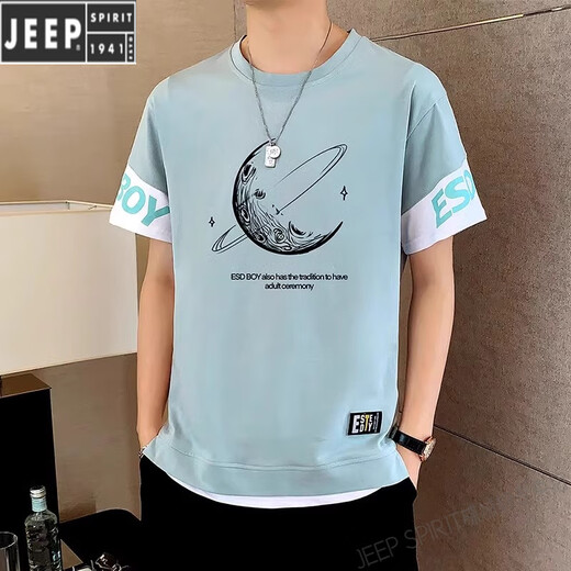 Jeep Spirit Fashion Brand Faux T-shirt T-shirt Men's Men's Summer Breathable Texture Outdoor Tendance nationale Tendage mince Coton Casual Top 9196 Black M [85-105Jin [Jin est égal à 0,5 kg]]