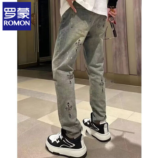 Romon Summer Fino Internet Celebrity Jeans para hombres, pantalones de Harem informales de pies delgados de moda y personalizados de moda 31 31