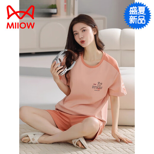 
Catman (MiiOW) [Chinese Valentine's Gift] Pajamas for women pure cotton summer short-sleeved shorts pullover thin style for wear outside comfort and casual home Z9855 main picture model M [Suggested 80-100Jin [Jin equals 0.5 kg] wear]
