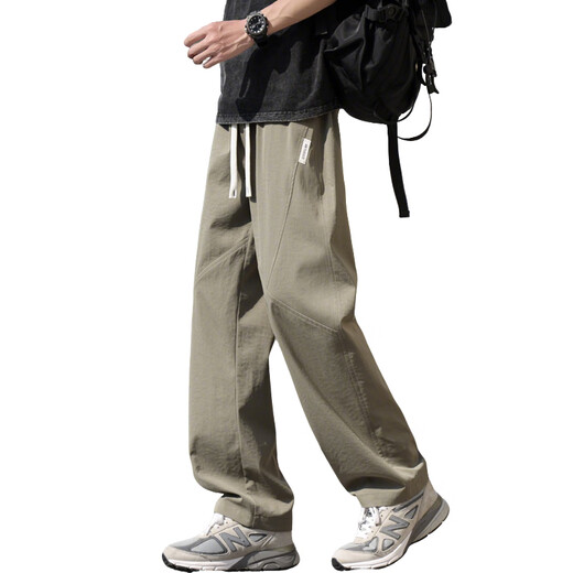 Sept pantalons de soie de glace d'été Wolf pour hommes minces minces pantalons droits en vrac pour hommes pour un pantalon à séchage rapide décontracté pour hommes pour hommes K6636 Green militaire L environ 110 ~ 130jin [Jin est égal à 0,5 kg] peut être porté
