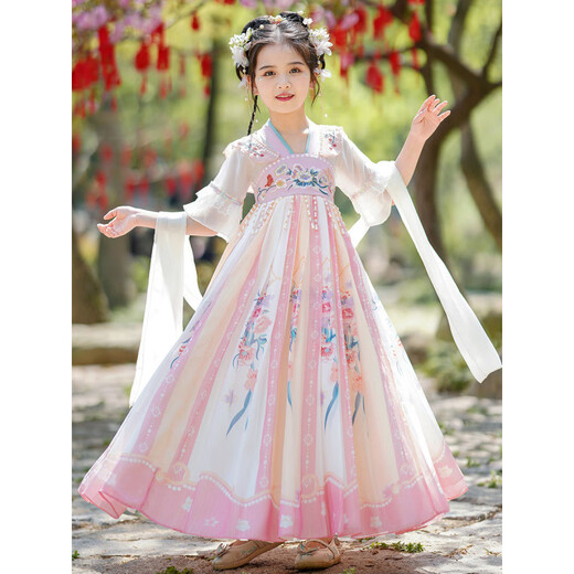 Cat de tela Hanfu Girl Style China Summer 4-13 años Vestido 2025 NUEVO CONTIGUACIÓN Niños Niña Xianyi Estilo antiguo 9195 Mangas cortas azules [falda individual] 120 cm