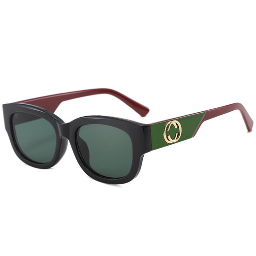 Chenyin Pengxuan Neue Mode Sonnenbrille für Frauen mit hochwertigem Sinn für lila-vorsichtige Internet-Promi-Straßenfotografie Retro European und American Oval Cross-Grate Ink Black Frame Grey Film
