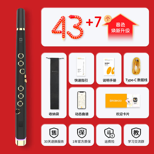 Gong Cymbal Library ROBKOO Xiao Xiao Flute 2025 new style Gong Cymbals hair tube electronic saxophone hulusi adult children beginner Clarii mini (Xiao Xiao Flute) black gold