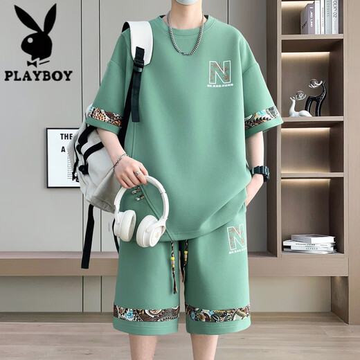 Playboy (Playboy) Été Nouveau costume de sport décontracté de grande taille Suisse de sport masculin à manches courtes en deux pièces [set] 6195: Black XL (recommandé 130-150jin [Jin est égal à 0,5 kg]))