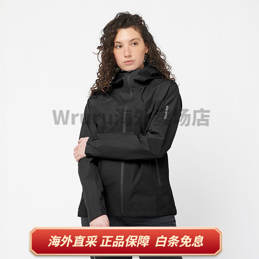 萨洛蒙（Salomon）全天候系列 字母印花防水防油污连帽拉链夹克外套 男女同款 黑色 黑色 S
