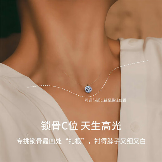 Crystal Moissanite Necklace Women's Tears of the Fish Pendant Invisible Transparent Fishing Line Silver Support Clavicle Chain Birthday Gift for Girls