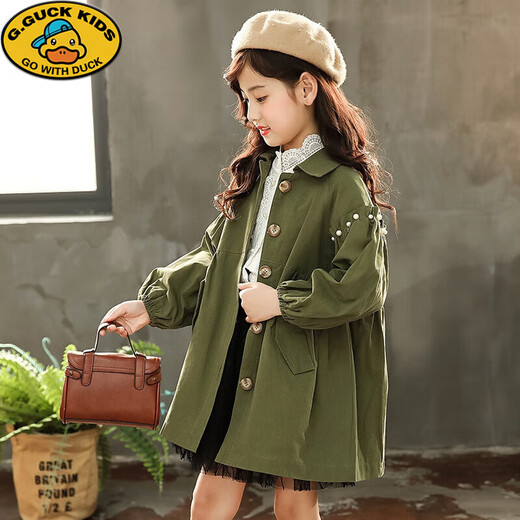G.Duckkids Girls Spring y Autumn Coat Ropa de otoño para niños 2023 Nuevo longitud de viento de longitud media algodón de algodón a mediados