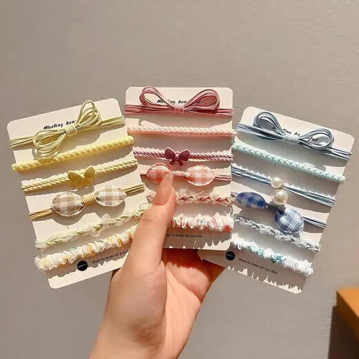 Zhao Lusi's same style dopamine durable headband for women small clear high elastic ponytail hair tie hair band rubber band blue series 6-piece set